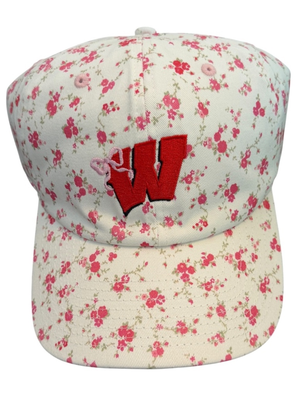 LoveShackFancy Women's White Wisconsin Badgers Floral Adjustable Hat NWT
